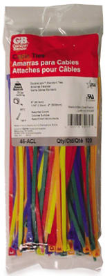 Cable Tie, Nylon, Assorted Colors, 8-In., 120-Pk.