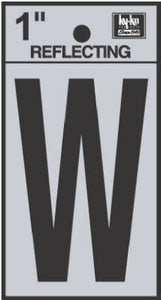 Address Letters, "W", Reflective Black/Silver Vinyl, Adhesive, 1-In.