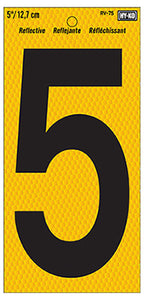 Address Number, Reflective Yellow & Black, 5-In., "5"