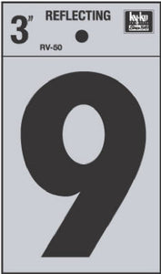 Address Number "9", Reflective Black Vinyl, 3-In.