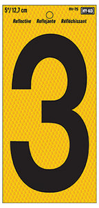 Address Number, Reflective Yellow & Black, 5-In., "3"