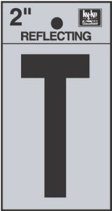 Address Letters, "T", Reflective Black/Silver Vinyl, Adhesive, 2-In.