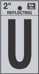 Address Letters, "U", Reflective Black/Silver Vinyl, Adhesive, 2-In.