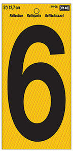 Address Number, Reflective Yellow & Black, 5-In., "6"