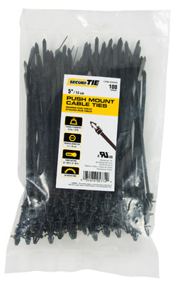 Push Mount Cable Tie, Black, 5-In., 100-Pk.