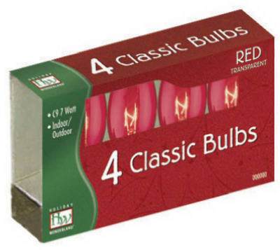 Christmas Lights Replacement Bulb, C9, Red Transparent, 4-Pk.