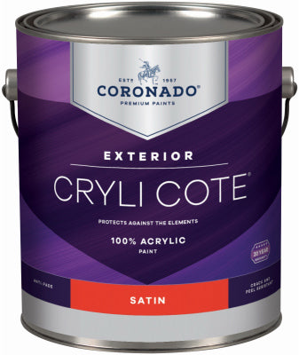 Cryli-Cote Exterior Paint, White, Satin Tintable, Gallon