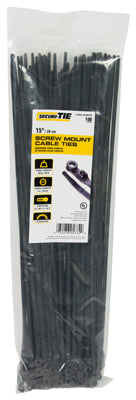 Screw Mount Cable Tie, UV Black, 15-In., 100-Pk.