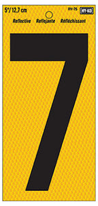 Address Number, Reflective Yellow & Black, 5-In., "7"