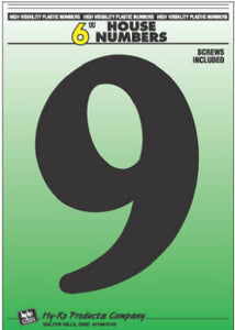Address Numbers, "9", Black Plastic, Screw-In., 6-In.