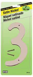 Address Number, Zinc With Satin Finish, 4-In., "3"