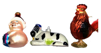 Glass Christmas Ornament, Assorted Farm Animals