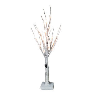 Faux Twig Tree, Snowy Birch, 24 Warm White LED Lights,2-Ft.