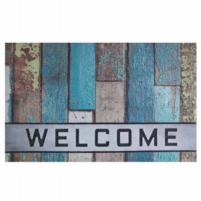 Welcome Doormat, Wood Plank, Recycled Rubber, 18 x 30-In.