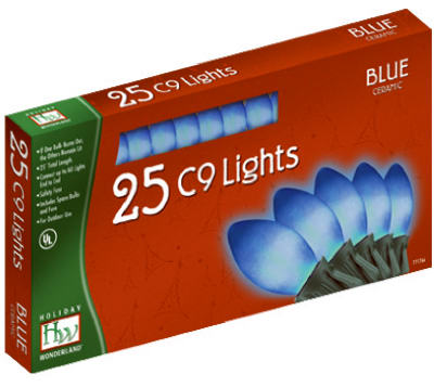 Christmas Lights Set, Blue Ceramic C9 Bulbs, 25-Ct.