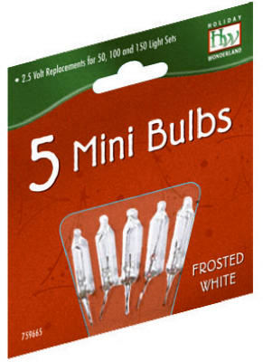Mini Christmas Lights Replacement Bulb, For 50, 100 & 150-Light Sets, White Frosted, 2.5-Volt, 5-Pk.