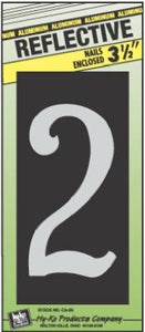 House Address Number "2", Reflective Aluminum, 3.5-In. On 5-In. Black Panel