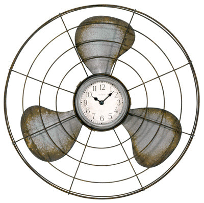 Analog Wall Clock, Quartz, Rustic Metal Fan, 16.5-In.