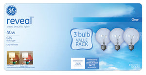 Reveal 40-Watts Clear Globe Incandescent Bulbs, 3-Pk.