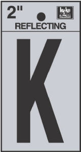 Address Letters, "K", Reflective Black/Silver Vinyl, Adhesive, 2-In.