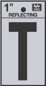 Address Letters, "T", Reflective Black/Silver Vinyl, Adhesive, 1-In.