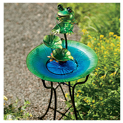 Bird Bath with Fountain, Glass/Metal, 15-In.