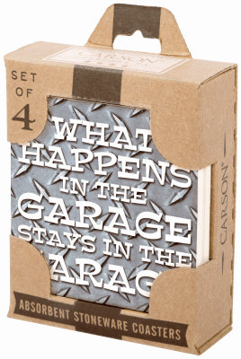 Stoneware Coasters, What Happens In The Garage, 4-Ct.