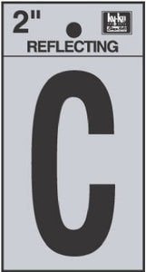 Address Letters, "C", Reflective Black/Silver Vinyl, Adhesive, 2-In.