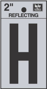 Address Letters, "H", Reflective Black/Silver Vinyl, Adhesive, 2-In.