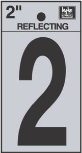 Address Number "2", Reflective Black Vinyl, 2-In.